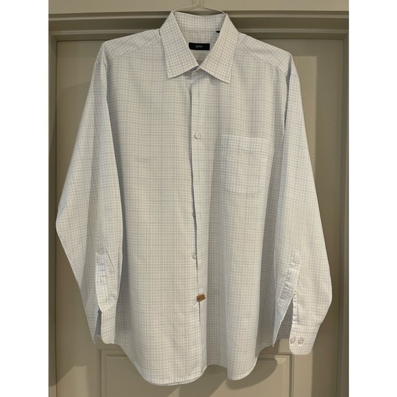 Hugo Boss Men’s Button-Up White/Blue Plaid - Picture 1 of 3